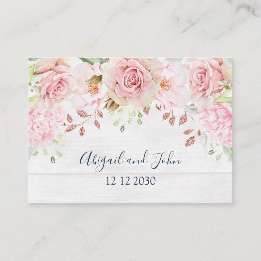Pink Floral Spring Wedding Place Setting Cards プレイスカード (裏面)