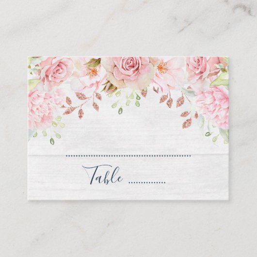 Pink Floral Spring Wedding Place Setting Cards プレイスカード (正面)