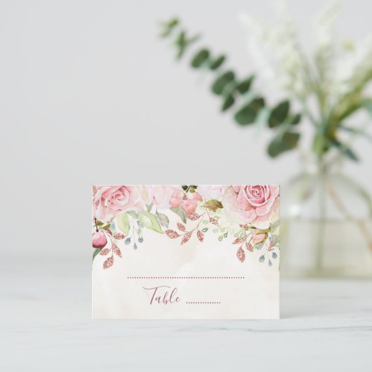 Pink Floral Spring Wedding Place Setting Cards プレイスカード (スタンド正面)