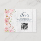 Pink Floral Spring Wedding QR code Details Insert エンクロージャーカード (正面)