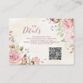 Pink Floral Spring Wedding QR code Details Insert エンクロージャーカード (正面)