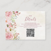 Pink Floral Spring Wedding QR code Details Insert エンクロージャーカード (正面)