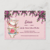 Pink Floral Stacked Teacups Bridal Shower Details エンクロージャーカード (正面)