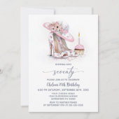 Pink Floral Stiletto Shoes 70th Birthday Party 招待状 (正面)
