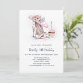 Pink Floral Stiletto Shoes Birthday Party 招待状 (スタンド正面)