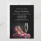 Pink Floral Stiletto Shoes Birthday Party 招待状 (正面)