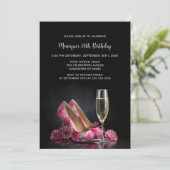 Pink Floral Stiletto Shoes Birthday Party 招待状 (スタンド正面)