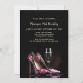 Pink Floral Stiletto Shoes Birthday Party 招待状 (正面)