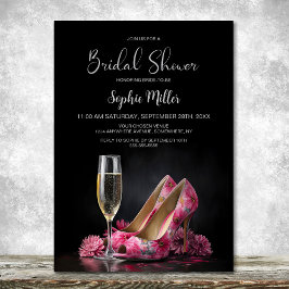 Pink Floral Stiletto Shoes Bridal Shower 招待状