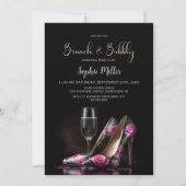 Pink Floral Stiletto Shoes Brunch and Bubbly 招待状 (正面)