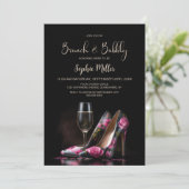 Pink Floral Stiletto Shoes Brunch and Bubbly 招待状 (スタンド正面)