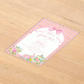 Pink Floral Stripe Let's Par-tea Birthday アクリル招待状 (レイダウン)