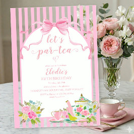 Pink Floral Stripe Let's Par-tea Birthday アクリル招待状