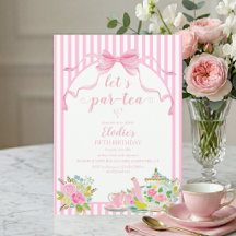 Pink Floral Stripe Let's Par-tea Birthday