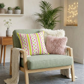 Pink Floral Stripe Pillow クッション