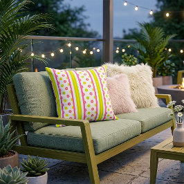 Pink Floral Stripe Pillow クッション