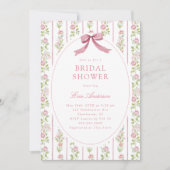 Pink Floral Striped Grandmillennial Bridal Shower 招待状 (正面)