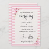Pink Floral Striped Wedding Invitation 招待状 (正面/裏面)