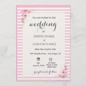 Pink Floral Striped Wedding Invitation 招待状 (正面)