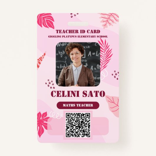 Pink Floral Style Homeschool ID Card バッジ (正面)