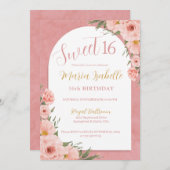 Pink Floral Sweet 16 Birthday Invitation 招待状 (正面/裏面)