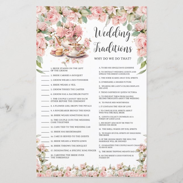 Pink Floral Tea Party Bridal Wedding Traditions (正面)