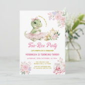 Pink Floral Tea-Rex Dinosaur 3rd Birthday 招待状 (スタンド正面)