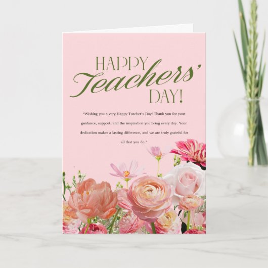 Pink Floral Teacher’s Day Card カード (正面)
