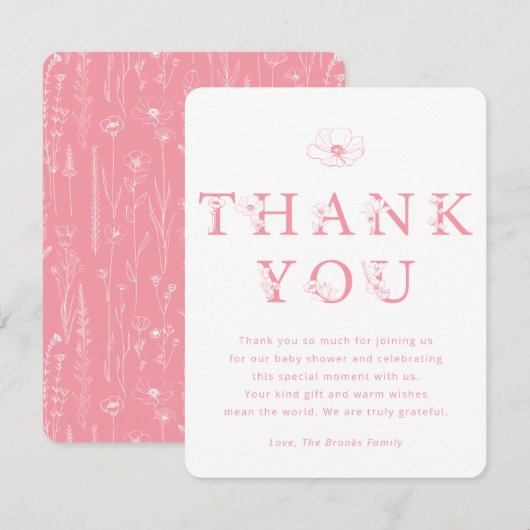 Pink Floral Thank You Card | Baby Shower サンキューカード (正面/裏面)