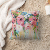 Pink Floral Throw Pillow クッション (ブランケット)