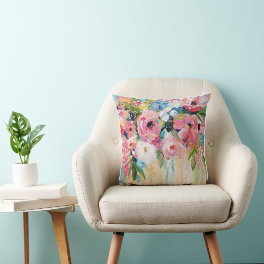 Pink Floral Throw Pillow クッション (椅子)