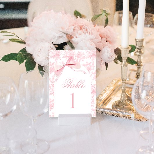 Pink Floral Toile Bow Baby Shower Table Numbers テーブルナンバー