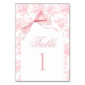 Pink Floral Toile Bow Baby Shower Table Numbers テーブルナンバー (正面)
