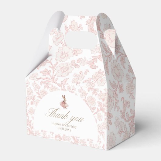 Pink floral Toile Some Bunny Birthday フェイバーボックス (正面サイド)