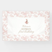 Pink Floral toile Some Bunny Birthday  横断幕 (横)