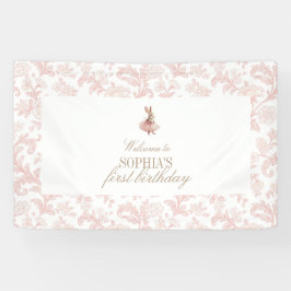 Pink Floral toile Some Bunny Birthday  横断幕