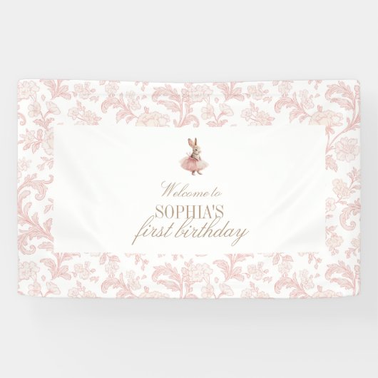 Pink Floral toile Some Bunny Birthday  横断幕 (横)