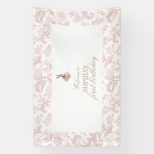 Pink Floral toile Some Bunny Birthday  横断幕 (縦)