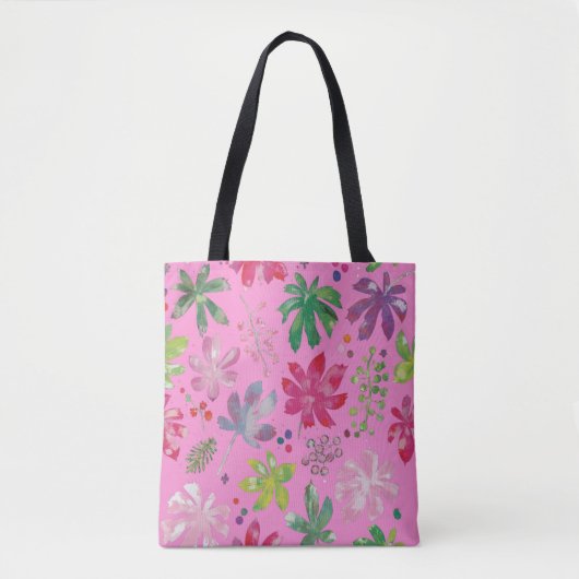 Pink Floral Tote Bag – Cute Botanical Pattern トートバッグ (正面)