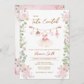 Pink Floral Tutu Excited Ballerina Baby Shower 招待状 (正面/裏面)