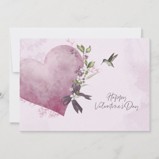 Pink Floral Valentine's Day Card with Floral Heart 招待状 (正面)