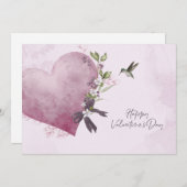Pink Floral Valentine's Day Card with Floral Heart 招待状 (正面/裏面)