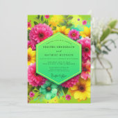 Pink Floral Vibrant Bloom Wedding 招待状 (スタンド正面)