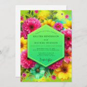 Pink Floral Vibrant Bloom Wedding 招待状 (正面/裏面)