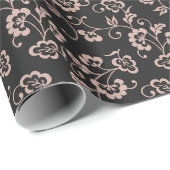 Pink Floral Vine Pattern on Dark Gray ラッピングペーパー (ロールコーナー)