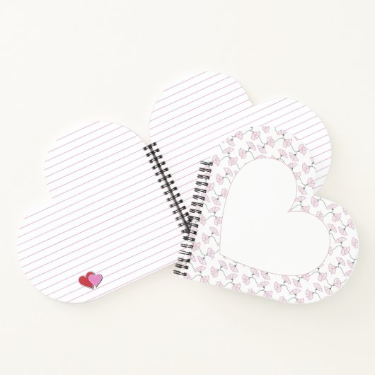 Pink Floral Vines Flowers Heart shape Notebook ノートブック (内部)