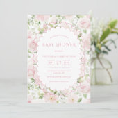 Pink Floral Vintage Baby Shower 招待状 (スタンド正面)