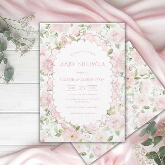Pink Floral Vintage Baby Shower 招待状