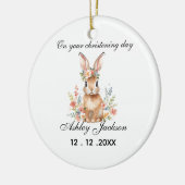 Pink floral vintage bunny Personalized christening セラミックオーナメント (左)