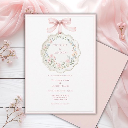 Pink Floral Vintage Elegant Wedding  招待状